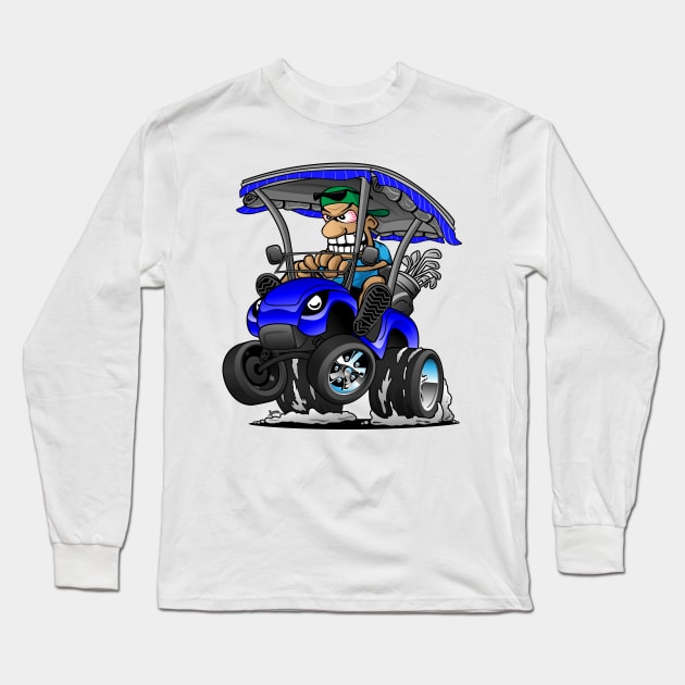 Funny Golf Cart Hotrod Golf Car Popping a Wheelie Cartoon Long Sleeve T-Shirt by hobrath